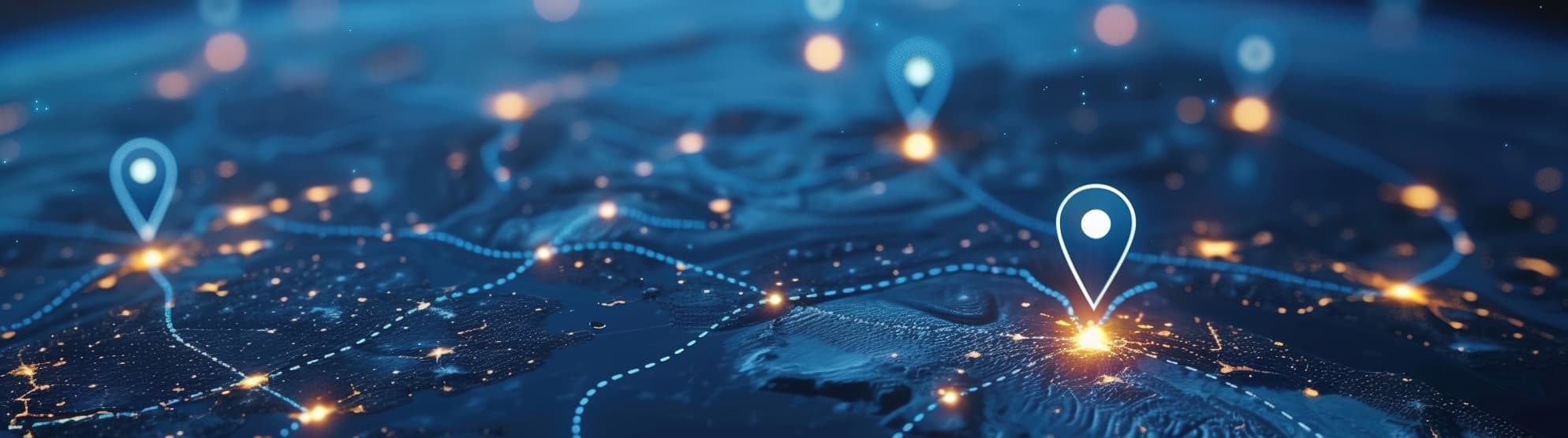 A stylized digital world map with illuminated location pins visualizing DACHSER & KOLB’s global logistics network.