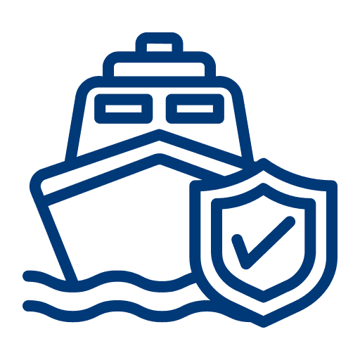Icon: ship with check shield – determine tailored transport insurance