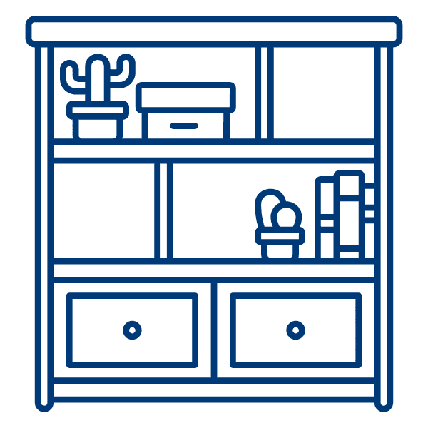 Icon of a shelf symbolizing furniture assembly