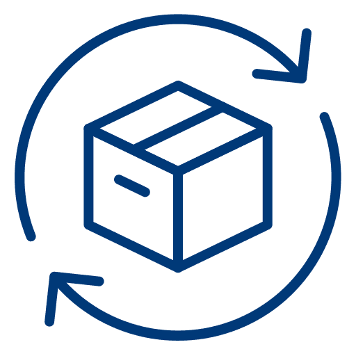 A package being circled by two arrows, symbolizing the smooth and efficient returns process.