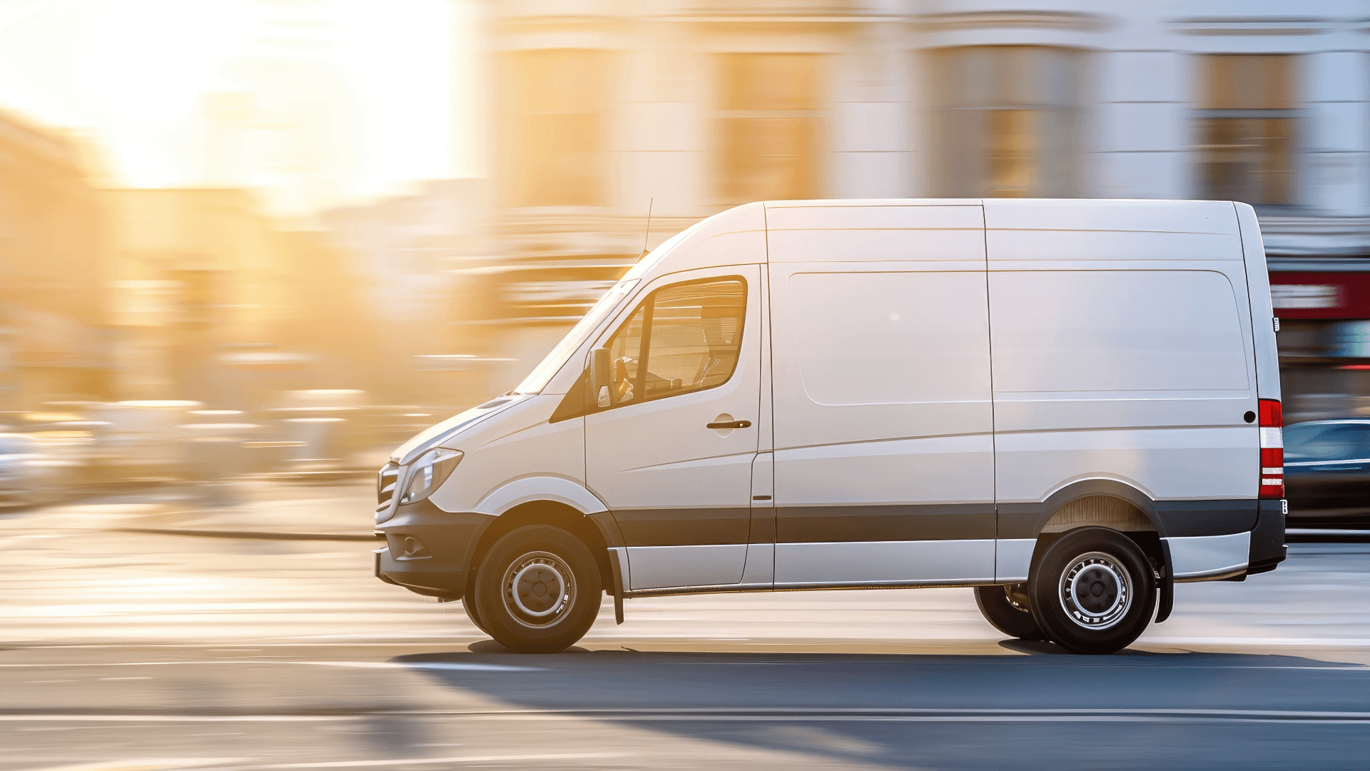 White van in use as a shuttle service for removals or commuter vehicle in the city.