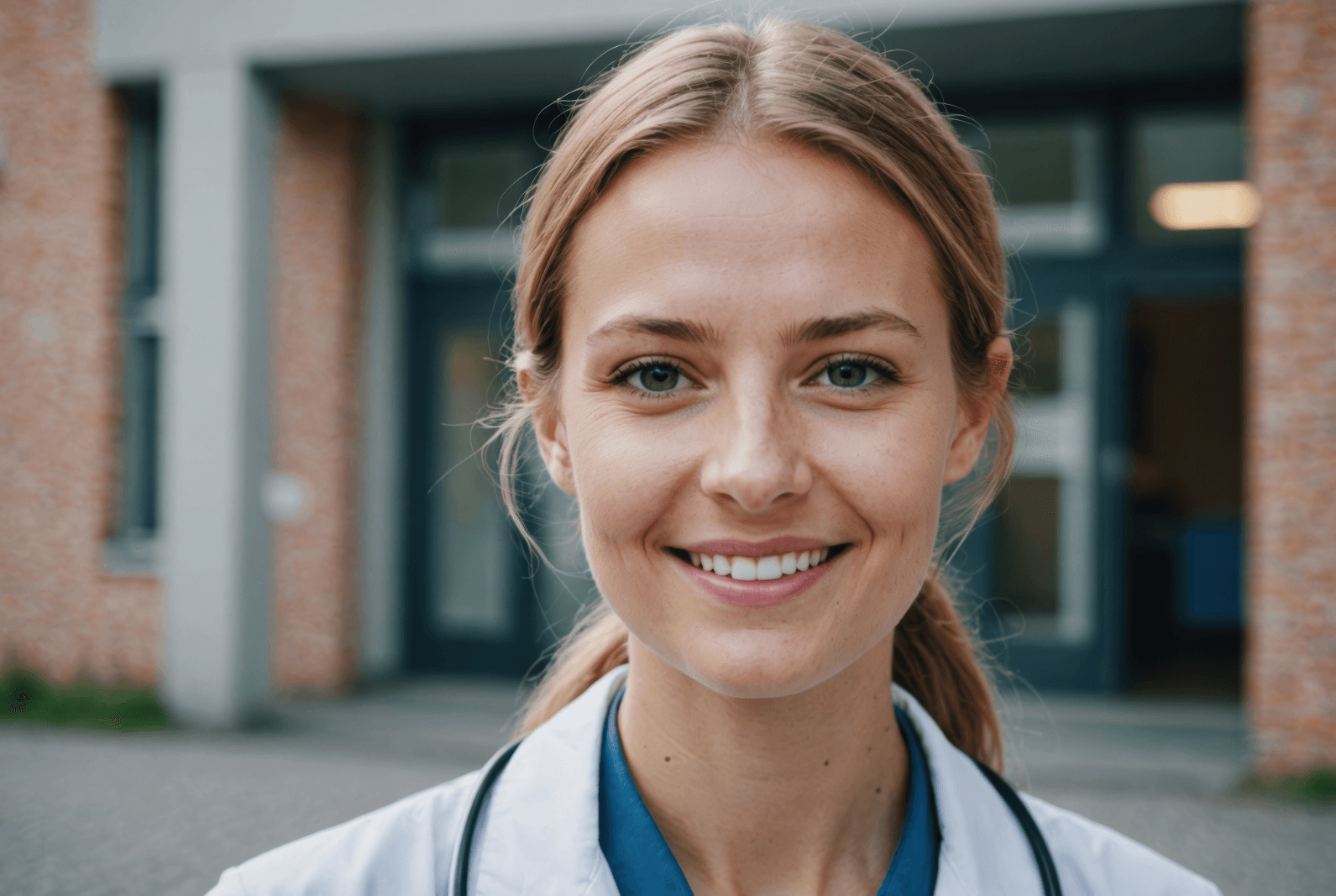 Doctor in front of a clinic building as a symbol of the healthcare system in Estonia