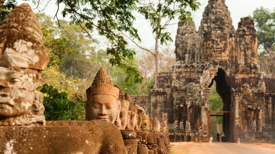 Historic monuments in Angkor, the heart of the Khmer Empire and an important cultural site in Cambodia