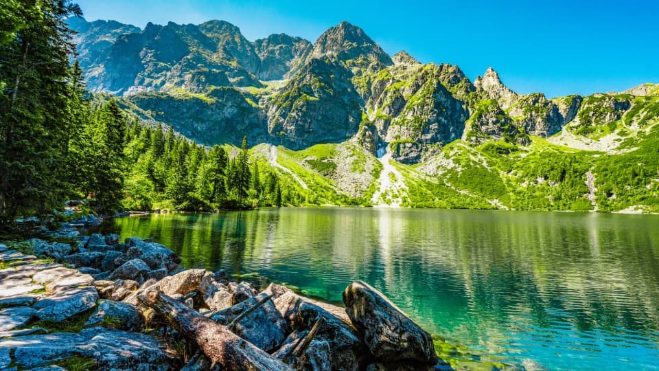 A mountain lake in the High Tatras in Slovakia during the summer