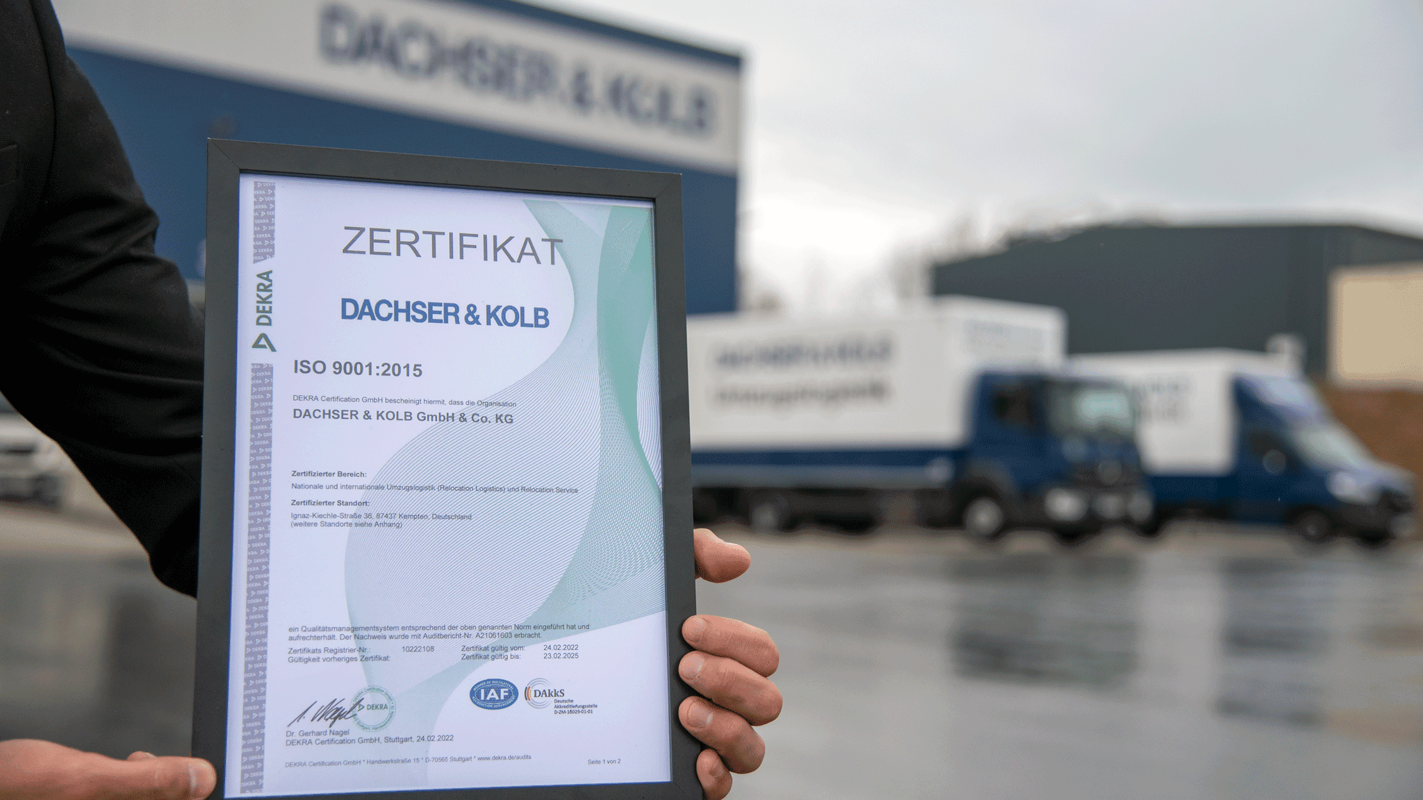 ISO certificate from DACHSER & KOLB as a visible sign of quality commitment.