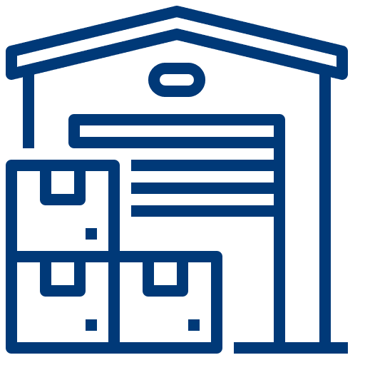 Warehouse with stacked boxes icon – storage