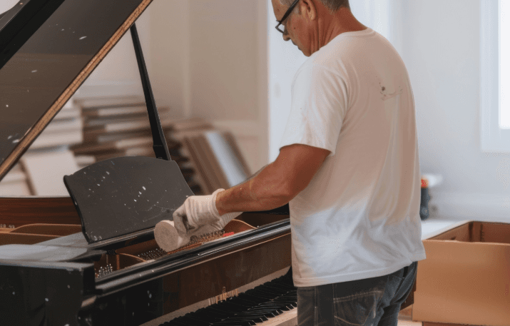 Specialist safely packing a grand piano – professional piano transport & grand relocation service