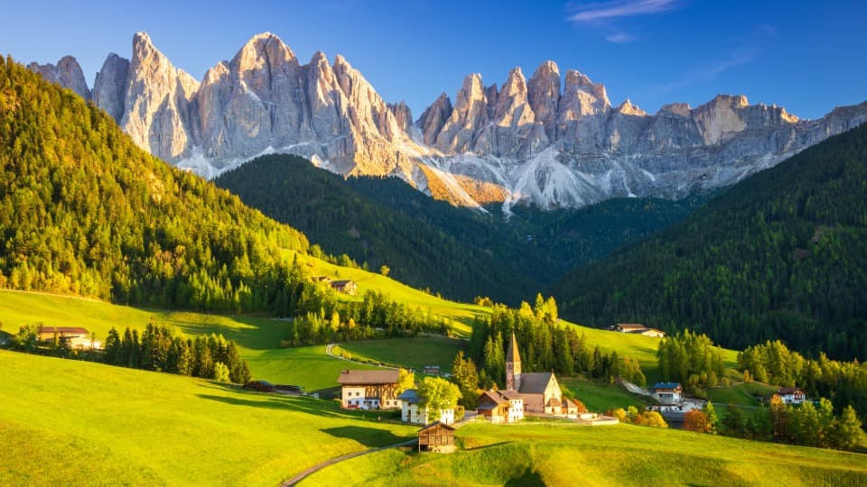 Alpine landscape in the Dolomites – an example of the cool and continental climate in Northern Italy.