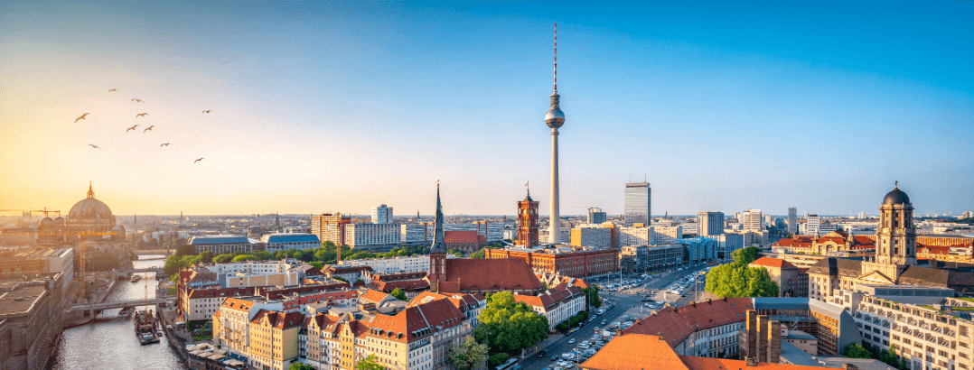 Berlin skyline with TV tower and historic architecture, moving services