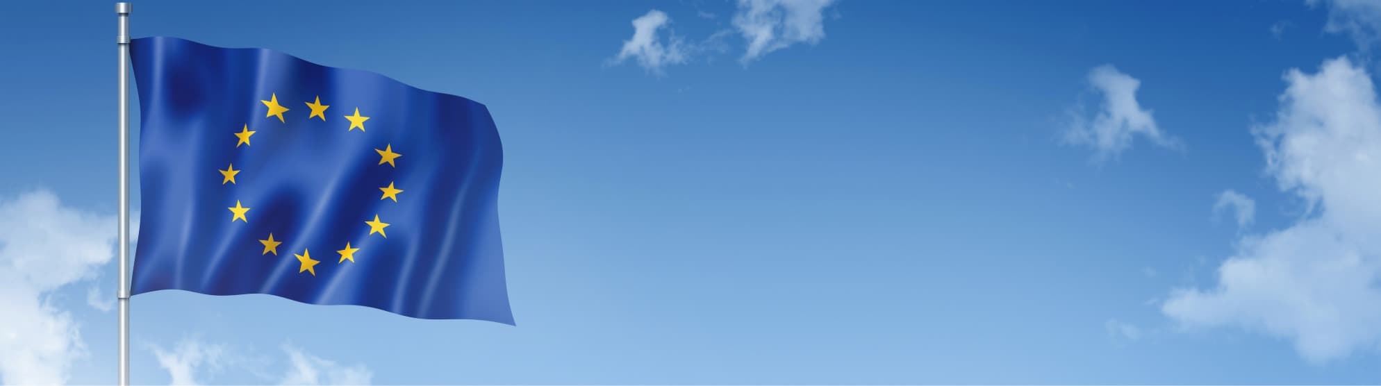 Waving EU flag against a blue sky, symbolizing the duty-free status of Union goods during the T2LF procedure.