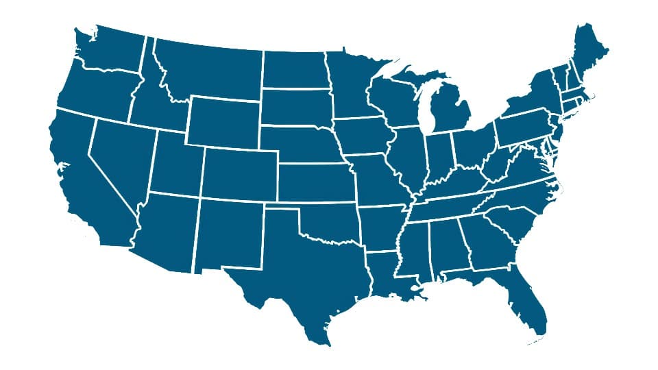 Map of the USA with state borders, symbolic image for pet relocation to the United States