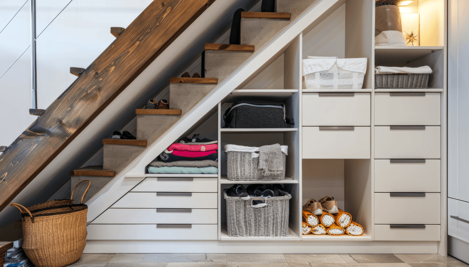 Smart storage under stairs – ideal for saving space when moving into a smaller apartment