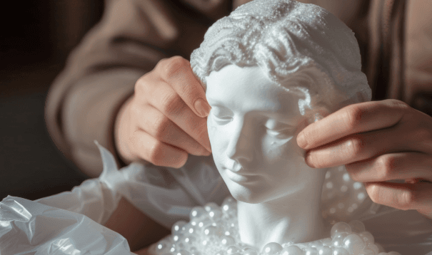 Careful packing of a sculpture during VIP relocation for high-profile personalities to protect valuable belongings