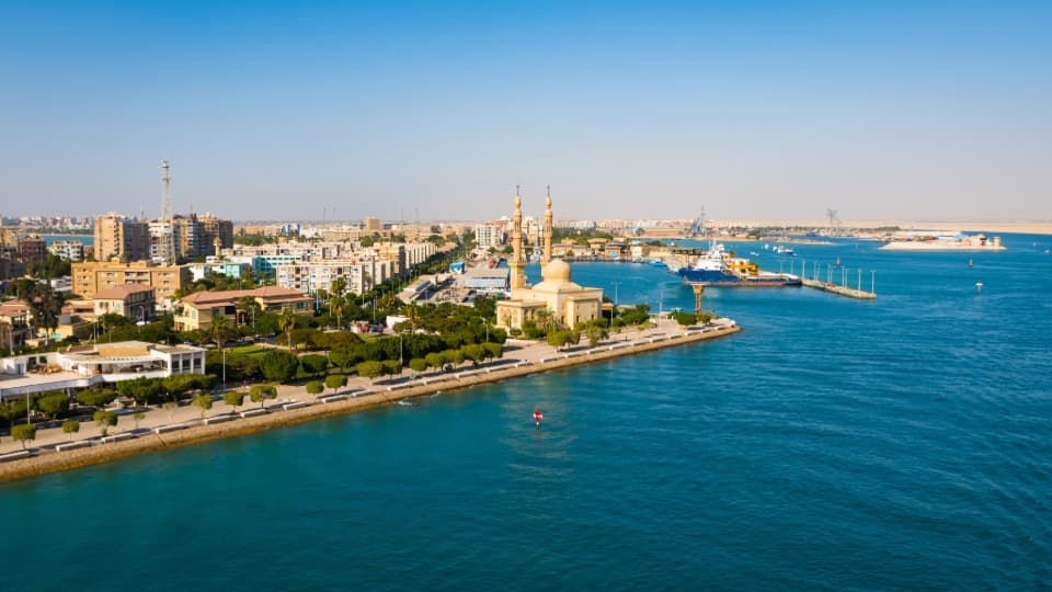 Aerial view of the Suez Canal - The Economy of Egypt