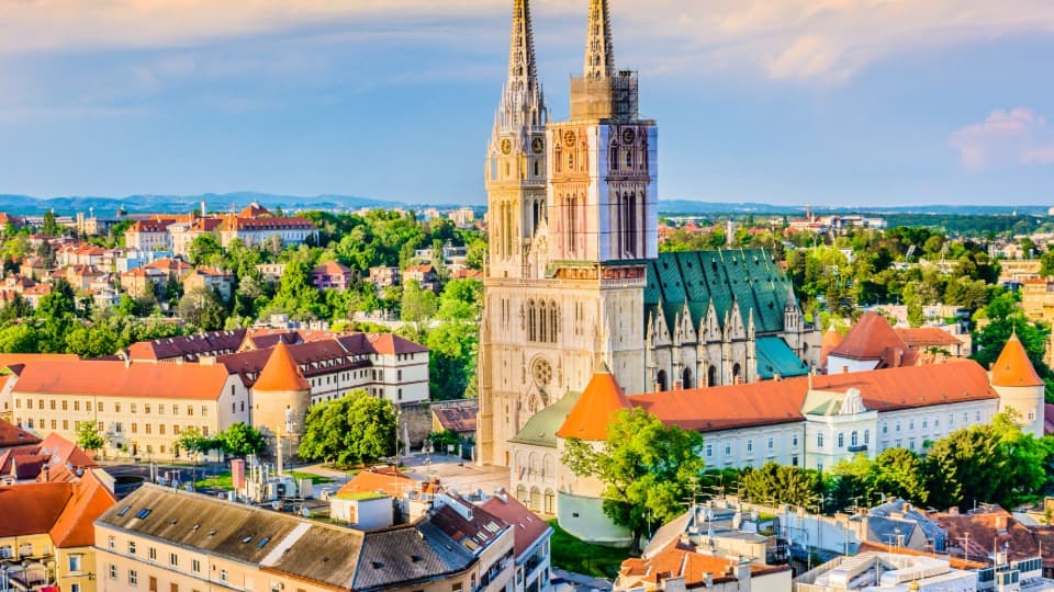 View of the Zagreb Cathedral and the old town – economic hub and popular location for expats in Croatia.