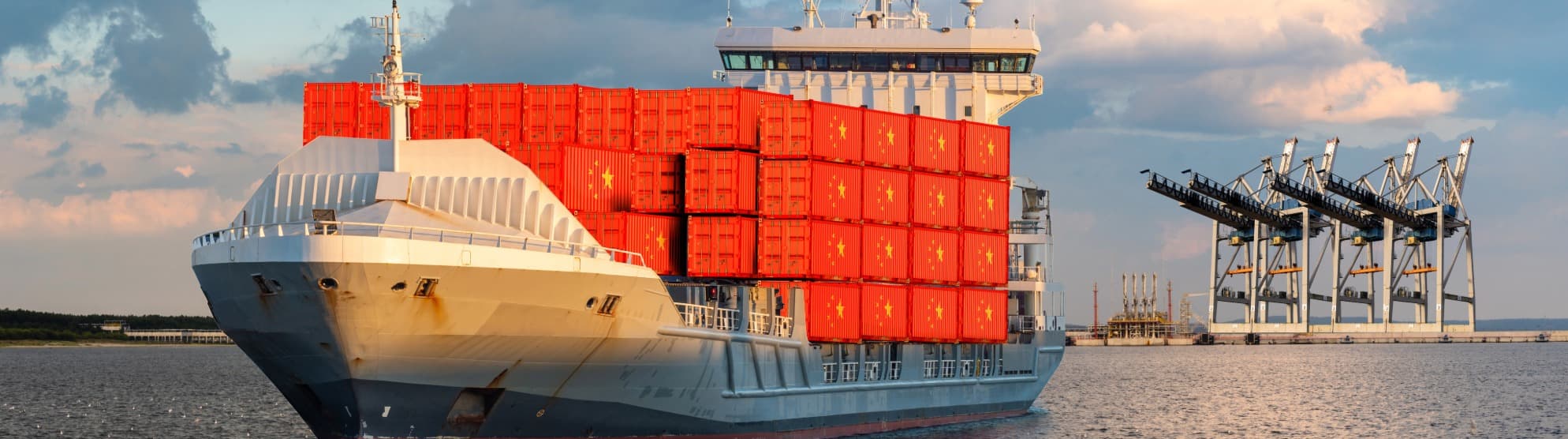 Container ship with China containers in port for customs regulations when moving to China